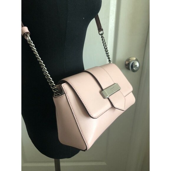 $198 Dkny Smooth Leather Cashmere Blush Pink Val Flap Shoulder Handbag - Picture 13 of 14